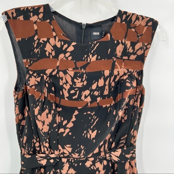 ASOS brown dress abstract print black lines size 4 - Picture 3 of 5